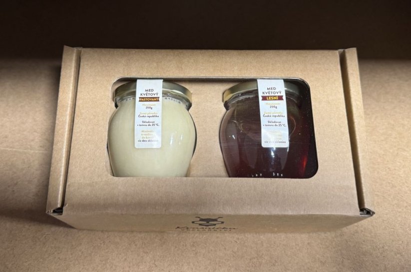 dárkové balení 2 x 250 g druhové medy - varianta: Med - květový pastovaný a květový lesní